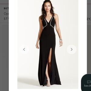 NWT Betsy & Adam Black Embellished Mesh Cutout Gown Slit Maxi Dress Size 0